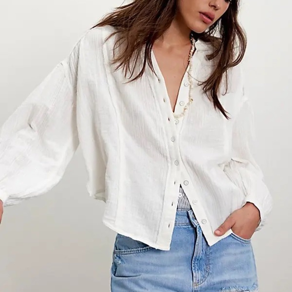 Free People We The Free Double Cloth Shirt White Linen